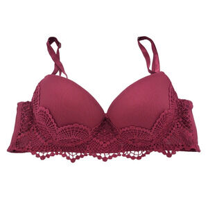 XOXO Magenta Underwire Push Up Bra Pink Crochet Full Coverage Size 34B